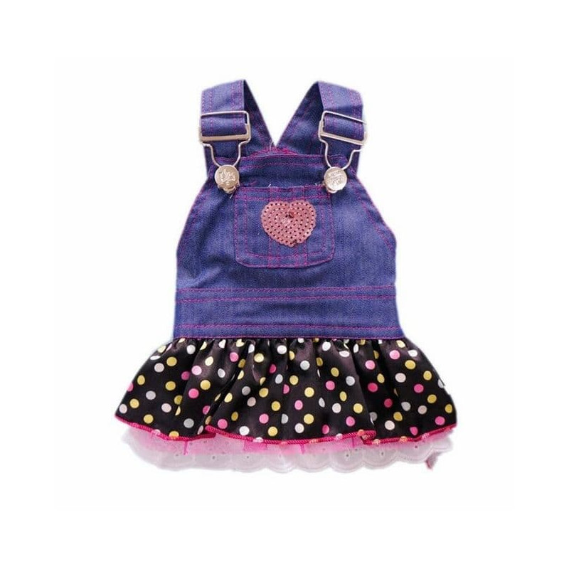 Robe jean jupon à pois pour chienne