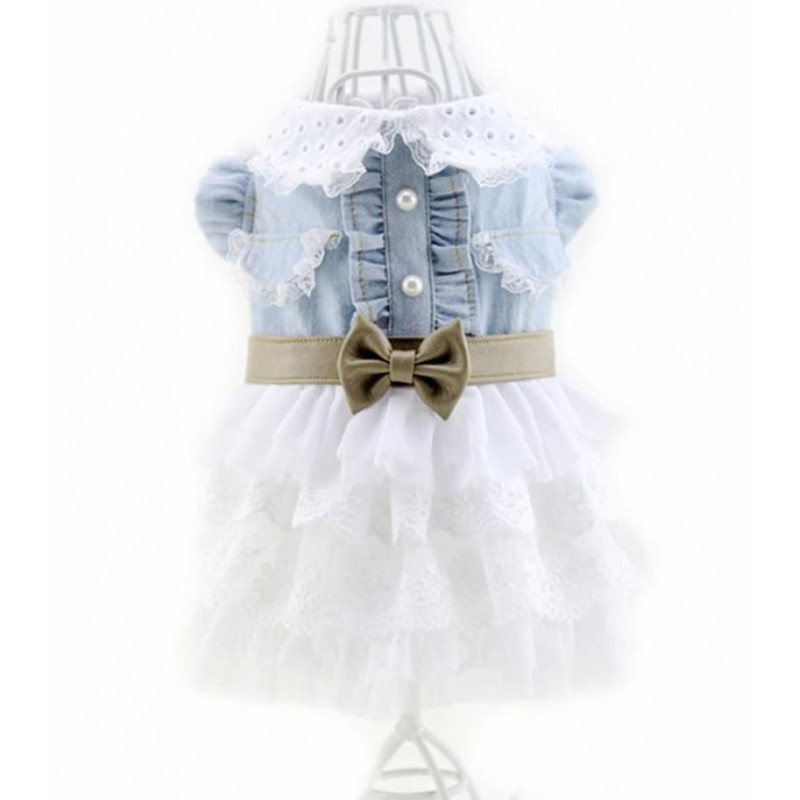 Robe en jean avec dentelle pour chienne