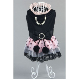 Robe noire et rose pompon pour chienne