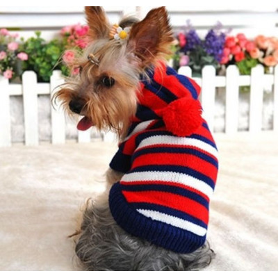 Pull chandail bleu et rouge rayé pour chien