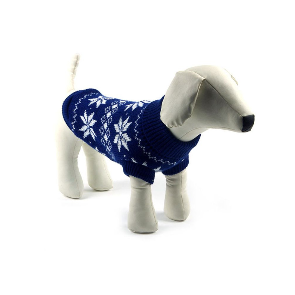 Pull bleu à col roulé avec flocons pour chien