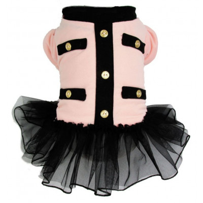 Manteau uniforme rose pour chienne avec jupon tutu noir