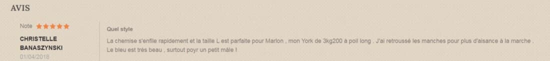 commentaire client chemise chien